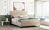 ZUN Upholstered Platform Bed with Tufted Headboard, Box Spring Needed, Beige Linen Fabric, Queen Size WF280787AAA