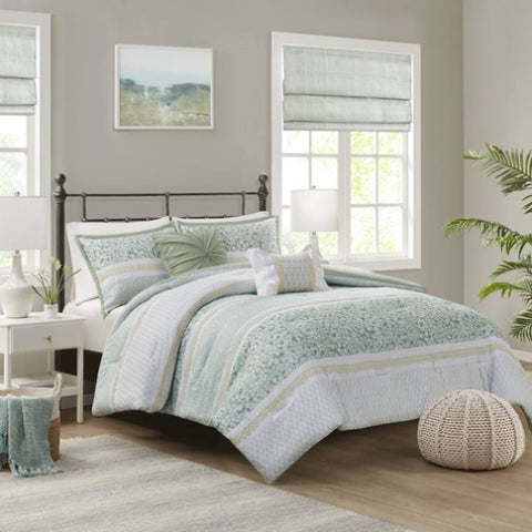 ZUN 5 Piece Seersucker Comforter Set with Throw Pillows B035128845