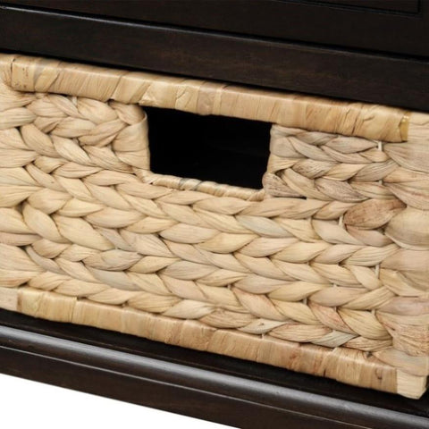 ZUN TREXM Rustic Storage Bench with 3 Drawers and 3 Rattan Baskets, Shoe Bench for Living Room, Entryway WF195161AAB
