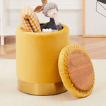 ZUN Velvet 23Qt Storage Ottoman Multipurpose Footrest Stool with Metal Base Modern Round Vanity Stool 22196191