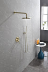 ZUN Brass Wall Mount 2-Way Valve Shower Faucet: 10" Rain Head Handheld Shower Set W1920128354