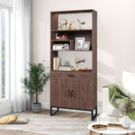 ZUN 75.9"Modern Open Bookshelf with Doors, Bookcase with Storage drawer and LED Strip Lights,Free WF313928AAW