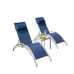ZUN Pool Lounge Chairs Set of 3, Adjustable Aluminum Outdoor Chaise Lounge Chairs with Metal Side Table, W1859109831