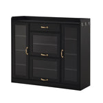 ZUN ON-TREND Modernist Side Cabinet with 4 Glass Doors & 3 Hooks, Freestanding Shoe Rack with Multiple WF313572AAB