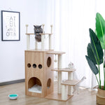 ZUN Modern Wooden Cat Tree Multi-Level Cat Tower With Fully Sisal Covering Scratching Posts, Deluxe 95515102