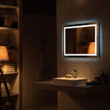 ZUN 32"x 24" Square Built-in Light Strip Touch LED Bathroom Mirror Silver 43210733