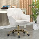 ZUN 360&deg; Beige Boucle Fabric Swivel Chair With High Back, Adjustable Working Chair With Golden Color W1164124529