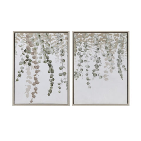 ZUN Eucalyptus 2-piece Framed Canvas Wall Decor Set B035129221
