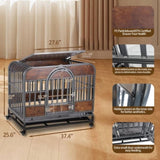 ZUN 37in Heavy Duty Dog Crate, Furniture Style Dog Crate with Removable Trays and Wheels for High W1863125111