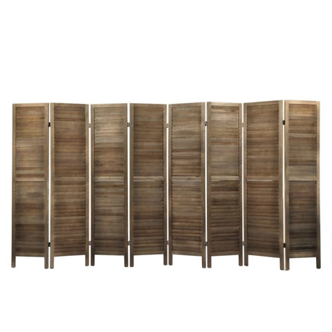 ZUN Sycamore wood 8 Panel Screen Folding Louvered Room Divider - brown W2181P145304