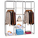 ZUN 69" Portable Clothes Closet Non-Woven Fabric Wardrobe Double Rod Storage Organizer Beige 11782049