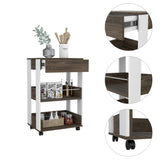 ZUN Dering 1-Drawer 2-Shelf Kitchen Cart with Caster White and Dark Walnut B06280136