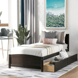 ZUN Twin size Platform Bed with Two Drawers, Espresso WF194280AAP