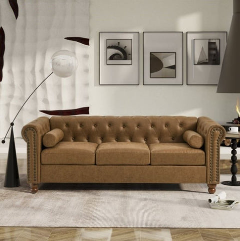 ZUN Classic Traditional Living Room Upholstered Sofa with high-tech Surface/ Chesterfield Tufted W1708141949
