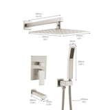 ZUN Brushed Nickel shower system 10 inch Brass Bathroom Deluxe rain mixed shower combination set wall W121956598