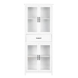 ZUN FCH American Country MDF Spray Paint Upper Two Doors Middle Drawer Lower Two Doors Bookcase White 65172112