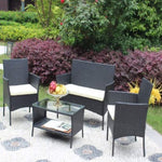 ZUN 4 PC Rattan Patio Furniture Set Outdoor Patio Cushioned Seat Wicker Sofa W20985037