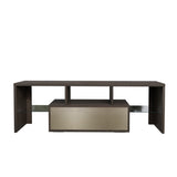 ZUN 20 minutes quick assembly brown simple modern TV stand with the toughened glass shelf cabinet W67943610
