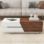 ZUN Modern Extendable Sliding Top Coffee Table with Storage in White&Walnut WF308184AAD