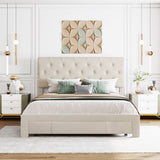 ZUN Queen Size Storage Bed Velvet Upholstered Platform Bed with a Big Drawer - Beige WF290286AAA