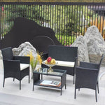 ZUN 4 PC Rattan Patio Furniture Set Outdoor Patio Cushioned Seat Wicker Sofa W20985037