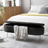 ZUN 46.9" Width Oval Storage Bench with Gold Legs,Teddy Fabric Upholstered Ottoman Storage Benches for W1117132393