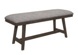 ZUN 1Pc Dark Brown Finish Transitional Bench Upholstered Seat Gray Linen Look Fabric Wooden Furniture B011P149277