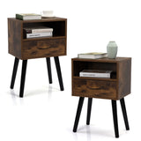 ZUN Set of 2 Mid Century Nightstand, Side Table with Drawer and Shelf, End Table for Living Room W2181P146732