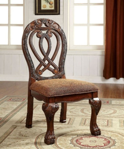 ZUN Formal Majestic Traditional Dining Chairs Cherry Solid wood Fabric Seat Intricate Carved Details Set B01170341