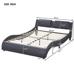 ZUN Queen Size Upholstered Faux Leather Platform Bed with LED Light Bed Frame with Slatted - Black WF296648AAB