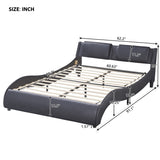 ZUN Queen Size Upholstered Faux Leather Platform Bed with LED Light Bed Frame with Slatted - Black WF296648AAB