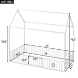 ZUN Twin Size Metal House Bed with Fence and Door, White MF315932AAK