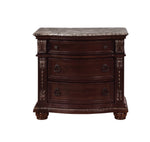 ZUN 1Pc Traditional Style End Table 3-Drawer Nightstand with Marble Top Rich Brown Cherry Finish Solid B011P143964
