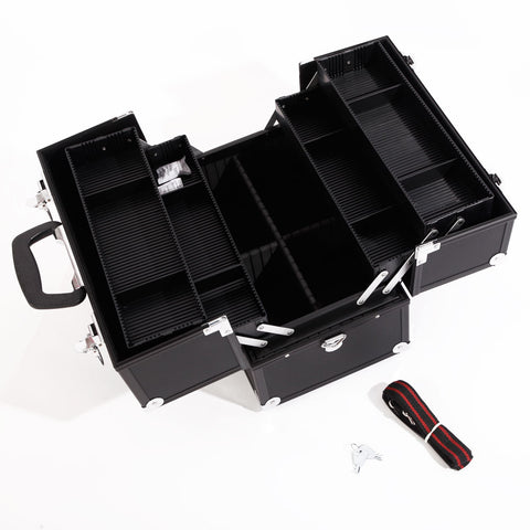 ZUN SM-2083 Aluminum Alloy Makeup Train Case Jewelry Box Organizer Black 14313615