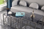 ZUN 3 Pieces Silver Square Nesting Glass End Tables- Small Coffee Table Set- Stainless Steel End Tables W1330109636