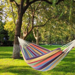 ZUN Polyester Cotton Hammock Small Color Stripe Natural Rope 200*150Cm With Two 2M Tie Ropes Back Bag 11017930