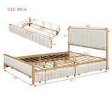 ZUN Queen Size Metal Frame Upholstered Bed with 4 Drawers, Linen Fabric, Beige WF311811AAL