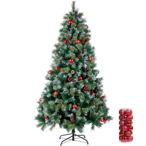 ZUN 7.5ft Pre-Lit Artificial Flocked Christmas Tree with 450 LED Lights&1500 Branch Tips,Pine Cones& 55030227