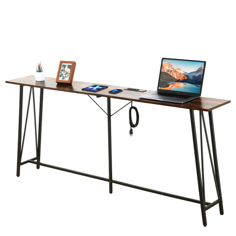 ZUN EVAJOY 70.9”Console Table, Industrial Sofa Table with 3 Outlets and 2 USB Ports 25117868