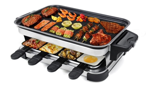 ZUN Raclette Grill 8-person baking non stick coating, tray with 8 mini baking trays Raclette, stepless W1676107064