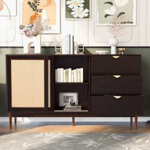 ZUN U_Style Featured Two-door Storage Cabinet with Three Drawers and Metal Handles , Suitable for WF308422AAD