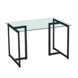 ZUN 47'' Iron Dining Table with Tempered Glass Top, Clear & Black W131472868
