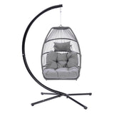 ZUN Outdoor Patio Wicker Folding Hanging Chair,Rattan Swing Hammock Egg Chair With C Type Bracket, With W41940788
