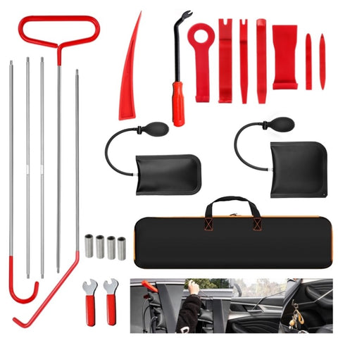 ZUN Stainless steel long distance hook tool Automotive emergency door opening tool set Oval handle Red 20006513