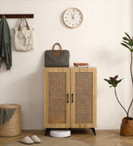 ZUN Natural Rattan Storage Cabinet Double-Door Shoe Cabinet with Large Storage Space and Durable W158183857