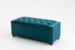 ZUN Set of 3 47.5" Wide Upholstered Storage Ottoman with Tufted Top and Solid Wood Legs TEAL W28662797