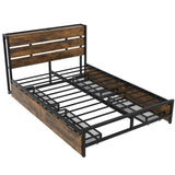 ZUN Metal Platform Bed With Four drawers, Sockets and USB Ports, Full, Black MF313154AAB