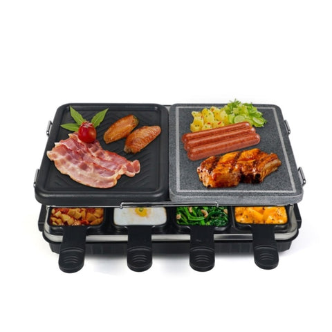 ZUN Dual Raclette Table Grill w Non-Stick Grilling Plate & Cooking Stone- 8 Person Electric Tabletop W1676108527