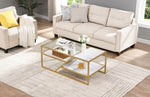 ZUN Golden Coffee Table with Storage Shelf, Tempered Glass Coffee Table with Metal Frame for Living W82151003