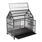 ZUN Heavy Duty Metal Dog Kennel Cage Crate with 4 Universal Wheels, Openable Pointed Top and Front Door, W2181P152981